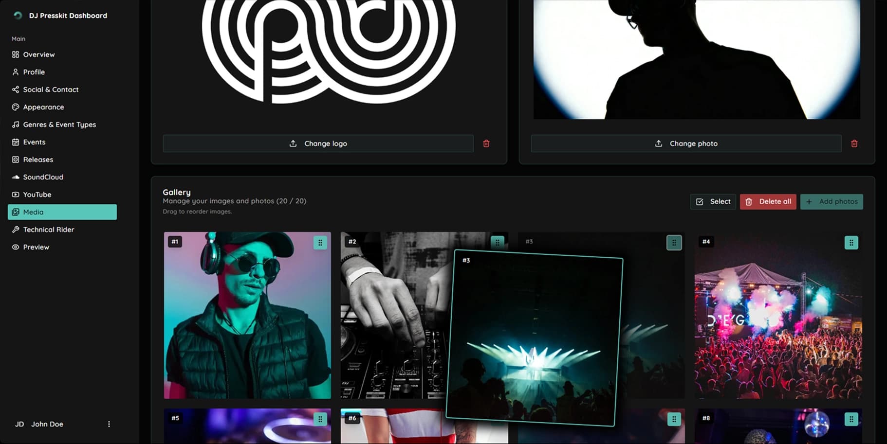 Media & Gallery tab in the dashboard